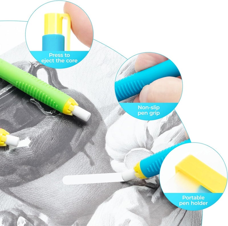 MG Retractable Mechanical Eraser Pens, 3 Pack Assorted Colors Pencil Eraser(Blue, Pink, Green), Precision Pen-Style Erasers for School, Office, Art & Exam Use - Image 2